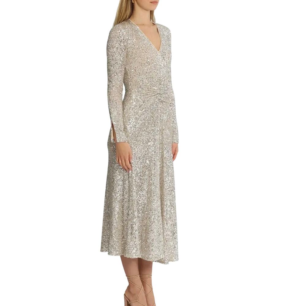 Rotate Birger Christensen Sierra Silver Sequin Maxi Dress NWT EU32 US 0